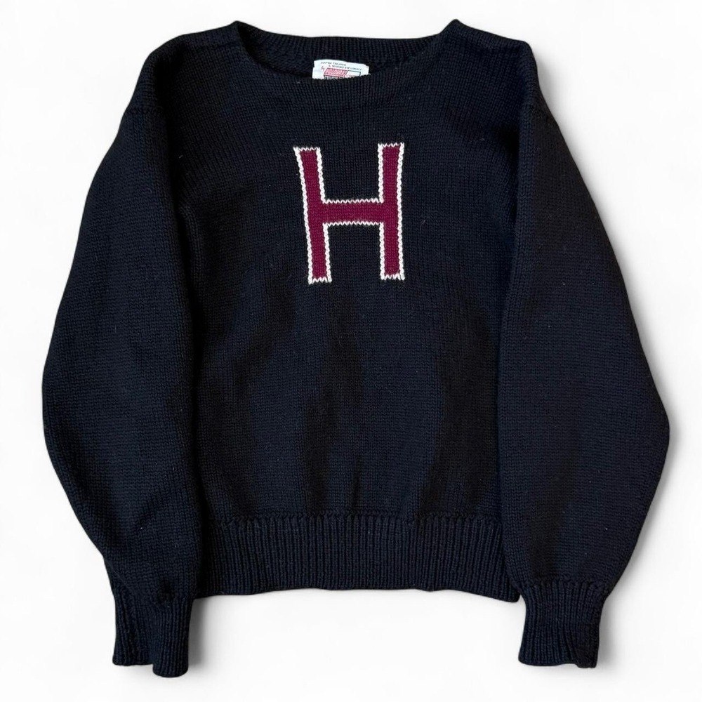 Vintage Holovak Coughlin Black Wool Knit Harvard Sweatshirt Adult OS 60s 70s USA